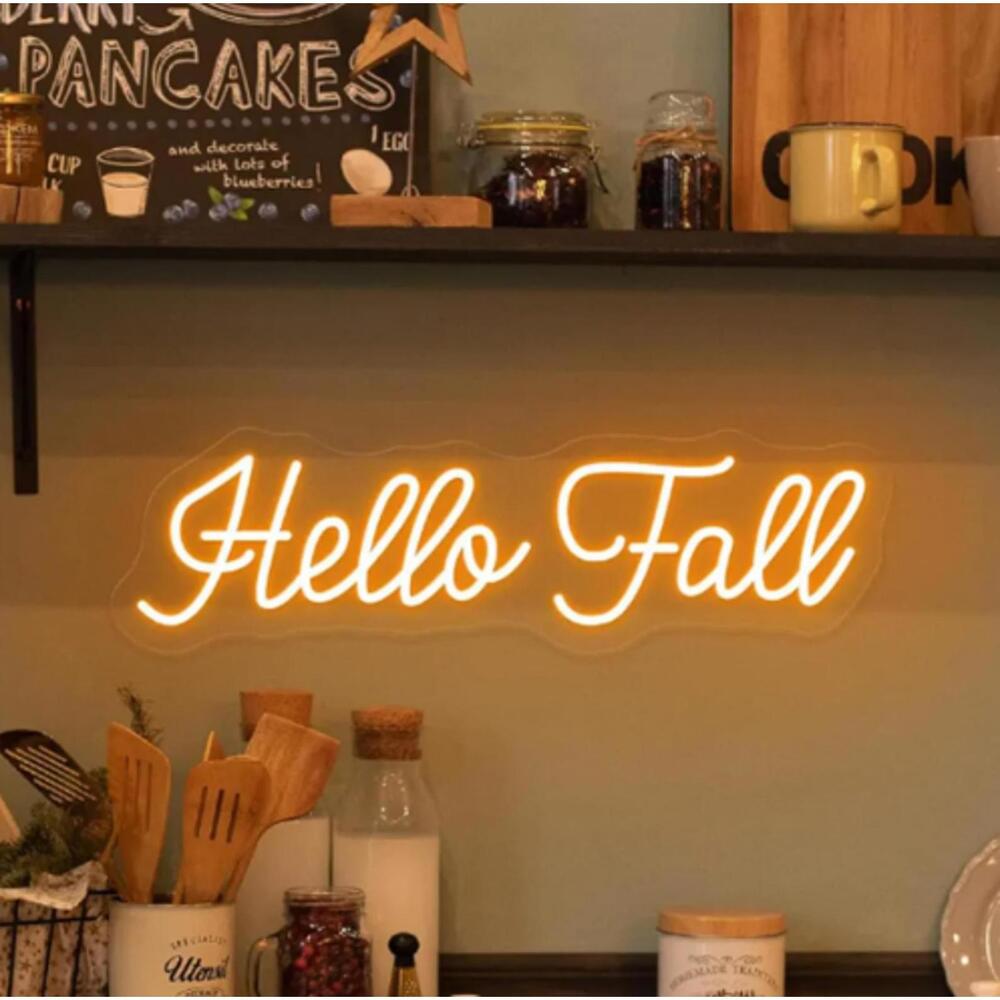 Hello Fall Neon Sign LED Light – Dimmable Autumn Wall & Hanging Decor